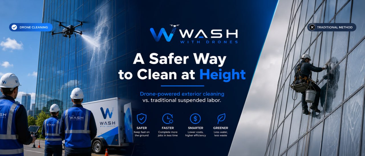 A safer way to clean at height: drone-powered exterior cleaning compared with traditional suspended labor